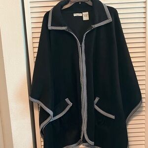 Black Sweater Zipper Cape with Checkered Trim